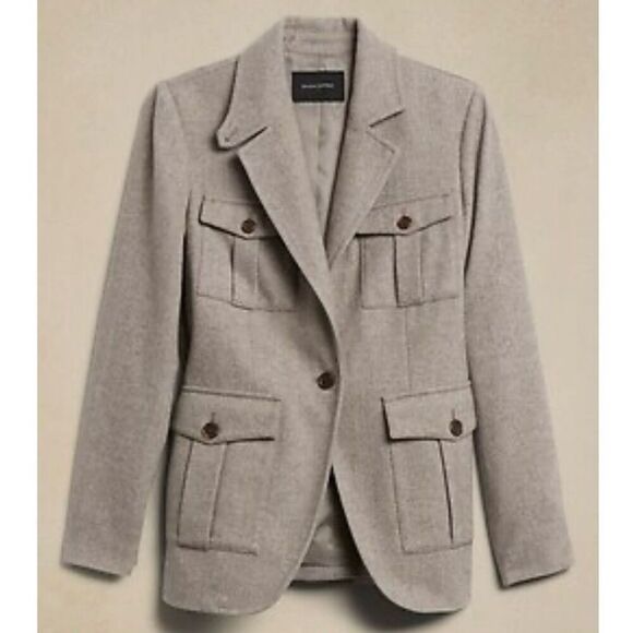 BANANA REPUBLIC | NWT Herringbone Blazer Field Jacket Coat Tan Brown Button | 10 - Picture 1 of 9